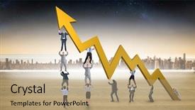  Presentation with business team join hands white - Cool new PPT layouts with business team holding up arrow backdrop and a  colored foreground