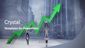  Presentation with team - Slide deck enhanced with business team holding up arrow background and a  colored foreground