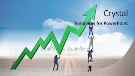  Presentation with team - Audience pleasing slides consisting of business team holding up arrow backdrop and a  colored foreground