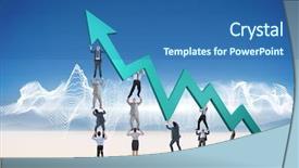  Presentation with design team - Colorful slide deck enhanced with business team holding up arrow backdrop and a  colored foreground