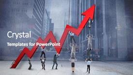  Presentation with team - Cool new PPT theme with business team holding up arrow backdrop and a  colored foreground