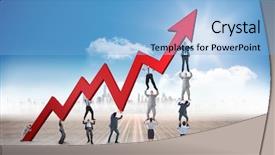  Presentation with team - PPT theme enhanced with business team holding up arrow background and a light blue colored foreground