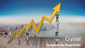  Presentation with team - Beautiful slide set featuring business team holding up arrow backdrop and a  colored foreground