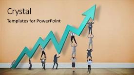  Presentation with team - Amazing slide set having business team holding up arrow backdrop and a  colored foreground