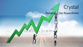  Presentation with team - Amazing presentation theme having business team holding up arrow backdrop and a  colored foreground