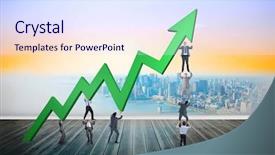  Presentation with team - Amazing presentation theme having business team holding up arrow backdrop and a sky blue colored foreground