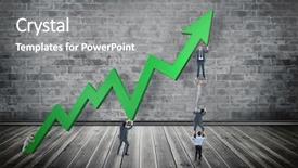  Presentation with team - Cool new PPT layouts with business team holding up arrow backdrop and a gray colored foreground