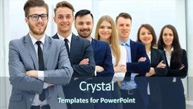  Presentation with cctv camera security system business - Audience pleasing PPT theme consisting of business team in a line backdrop and a ocean colored foreground