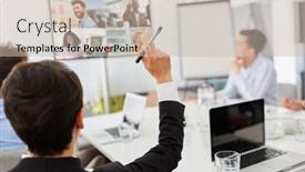  Presentation with video conference - Beautiful slide set featuring business-team-in-a-meeting backdrop and a soft green colored foreground