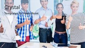  Presentation with team meeting - Beautiful slide set featuring business team in kickoff meeting backdrop and a light blue colored foreground