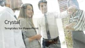  Presentation with glass - Slides enhanced with business team in the officce background and a  colored foreground