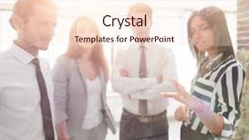  Presentation with glass - Beautiful theme featuring business team in the officce backdrop and a  colored foreground