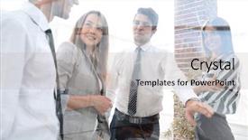  Presentation with glass - Audience pleasing presentation design consisting of business team in the officce backdrop and a  colored foreground