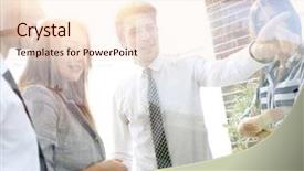  Presentation with glass - PPT theme having business team in the officce background and a  colored foreground