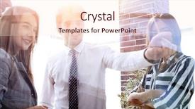  Presentation with tea pouring into glass transparent - PPT layouts with business team in the officce background and a cream colored foreground