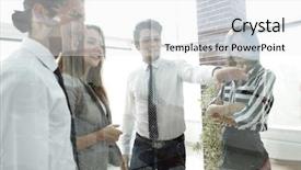  Presentation with glass - Colorful PPT layouts enhanced with business team in the officce backdrop and a white colored foreground