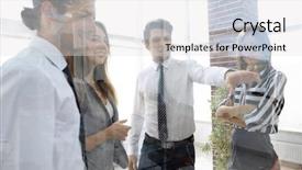  Presentation with glass - Amazing slide set having business team in the officce backdrop and a  colored foreground