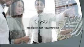  Presentation with glass - Cool new presentation design with business team in the officce backdrop and a  colored foreground