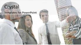  Presentation with glass - Cool new PPT layouts with business team in the officce backdrop and a  colored foreground