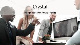  Presentation with workplace - Colorful theme enhanced with business team in the workplace backdrop and a  colored foreground