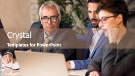  Presentation with business process - Slides consisting of business team in working process background and a coral colored foreground