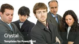  Presentation with business team join hands white - Cool new slide deck with business team isolated on white backdrop and a dark gray colored foreground