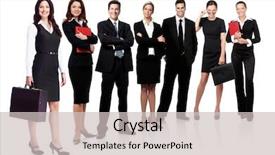  Presentation with team group - Theme featuring business team isolated over white background and a light gray colored foreground