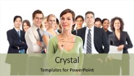  Presentation with team group - Beautiful slides featuring business team isolated over white backdrop and a mint green colored foreground