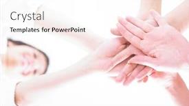  Presentation with business team join hands white - PPT theme enhanced with business-team-join-hands background and a pink colored foreground