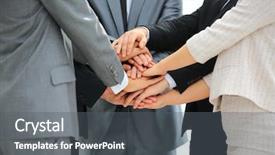  Presentation with joint venture hand together - Cool new presentation with business team joining hands together backdrop and a gray colored foreground