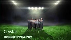  Presentation with business pitch - PPT theme enhanced with business team looking at camera background and a tawny brown colored foreground