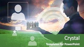  Presentation with camera - Cool new presentation theme with business team looking at camera backdrop and a seafoam green colored foreground