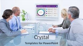  Presentation with clock - Presentation design enhanced with business team looking at time background and a light blue colored foreground