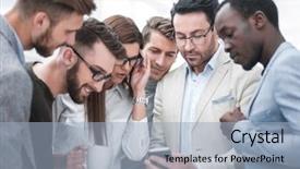  Presentation with team - PPT layouts featuring carefulness - business team looking carefully background and a  colored foreground