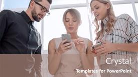  Presentation with smartphones - Cool new slide deck with business-team-looking backdrop and a coral colored foreground