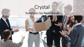  Presentation with employee - Audience pleasing theme consisting of business team meet new employee backdrop and a light gray colored foreground