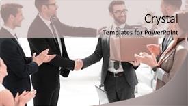  Presentation with meet the team - Colorful PPT theme enhanced with business team meet new employee backdrop and a soft green colored foreground