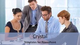  Presentation with meeting table - Beautiful theme featuring business team meeting at office backdrop and a  colored foreground