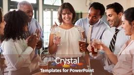  Presentation with virtual team meeting - PPT theme featuring business team meeting in bar background and a tawny brown colored foreground