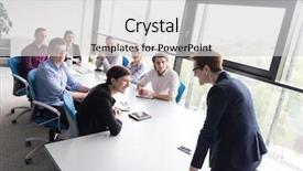  Presentation with team meeting - Presentation theme consisting of business team meeting in modern background and a light gray colored foreground