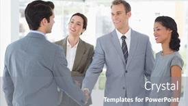  Presentation with business partner - Beautiful slide set featuring business-team-meeting-their-partner backdrop and a gray colored foreground