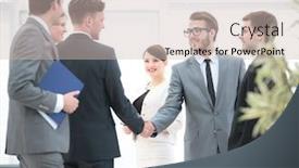  Presentation with team - Amazing PPT layouts having business-team-meets-investors backdrop and a soft green colored foreground