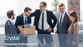  Presentation with meet the team - Cool new theme with business team meets new employee backdrop and a ocean colored foreground