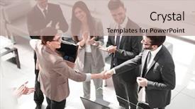  Presentation with meet the team - Presentation theme consisting of business team meets new employee background and a  colored foreground