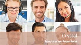  Presentation with team discussion - Presentation design consisting of business-team-meets-online background and a coral colored foreground