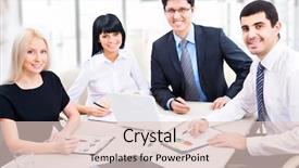  Presentation with team work - Slide deck with business team of four plan work in office background and a lemonade colored foreground