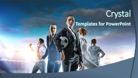  Presentation with football stadium - Audience pleasing presentation theme consisting of business team on football stadium backdrop and a ocean colored foreground