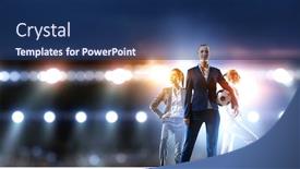  Presentation with football stadium - PPT theme consisting of business-team-on-football-stadium background and a ocean colored foreground