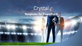  Presentation with football stadium - Beautiful theme featuring business-team-on-football-stadium backdrop and a ocean colored foreground