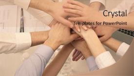  Presentation with team business top view - Colorful slide deck enhanced with business team on workspace background backdrop and a coral colored foreground